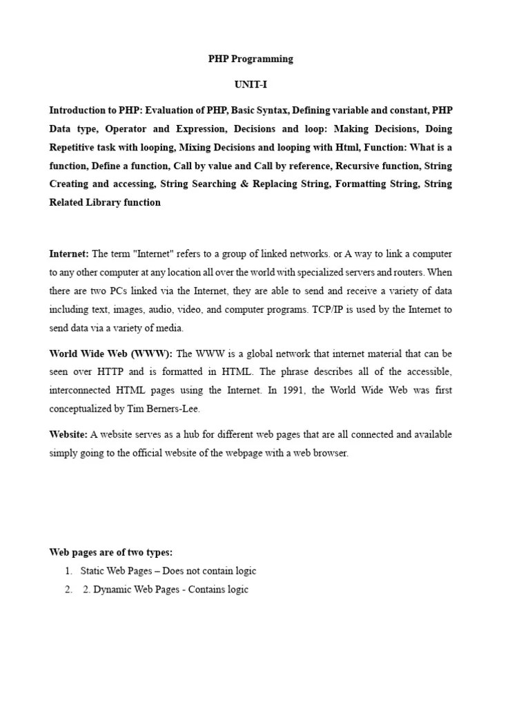 PHP_Programming_UNIT_1[1] | PDF | Php | World Wide Web