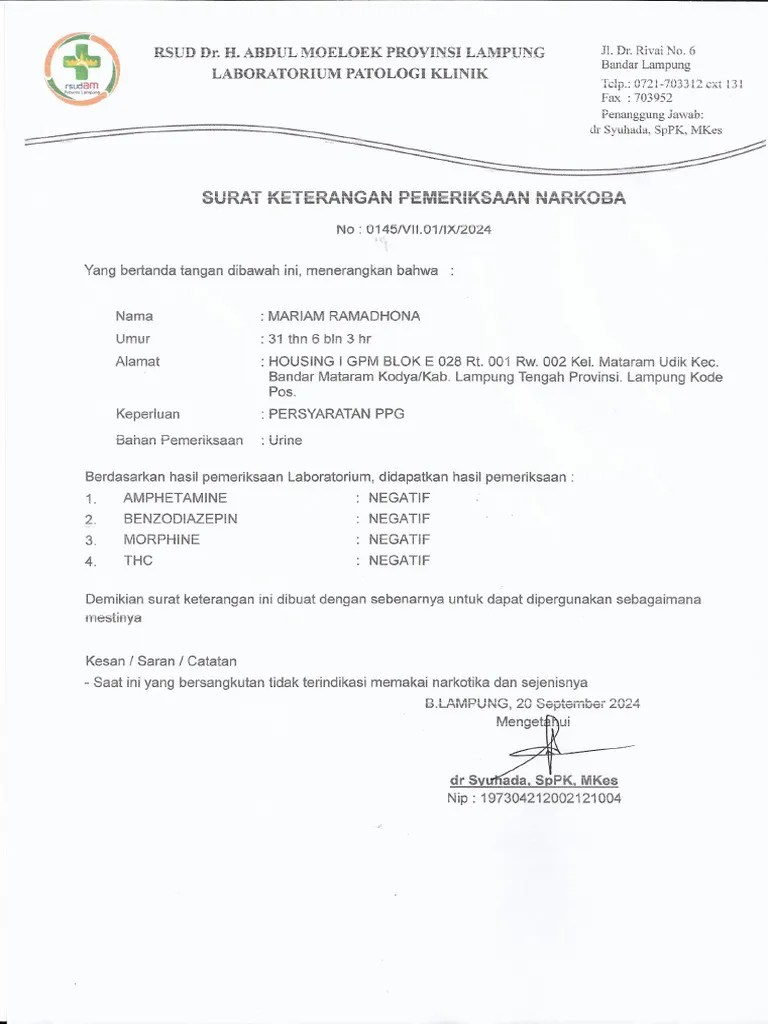 Surat Keterangan Narkoba | PDF