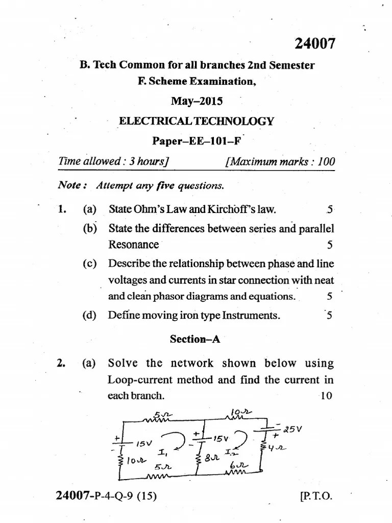 MDU_Btech_Common_2nd-sem_2015_Electrical_Technology | PDF