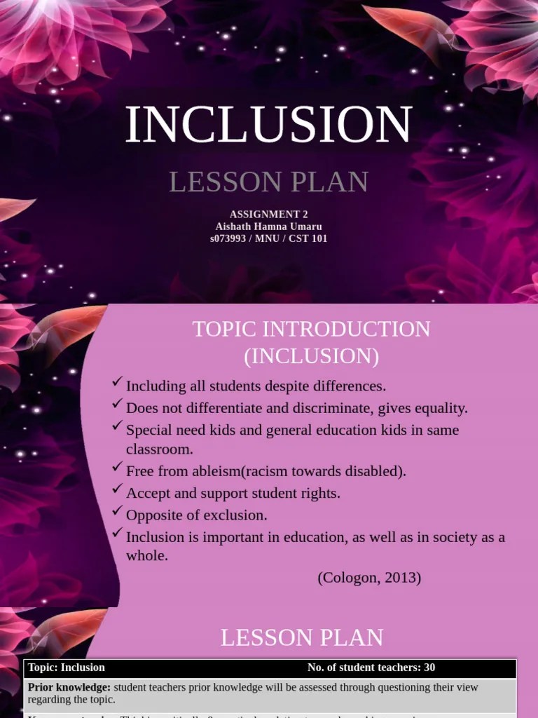 Lesson Plan On Inclusion Presentation | PDF | Teachers | Lesson Plan