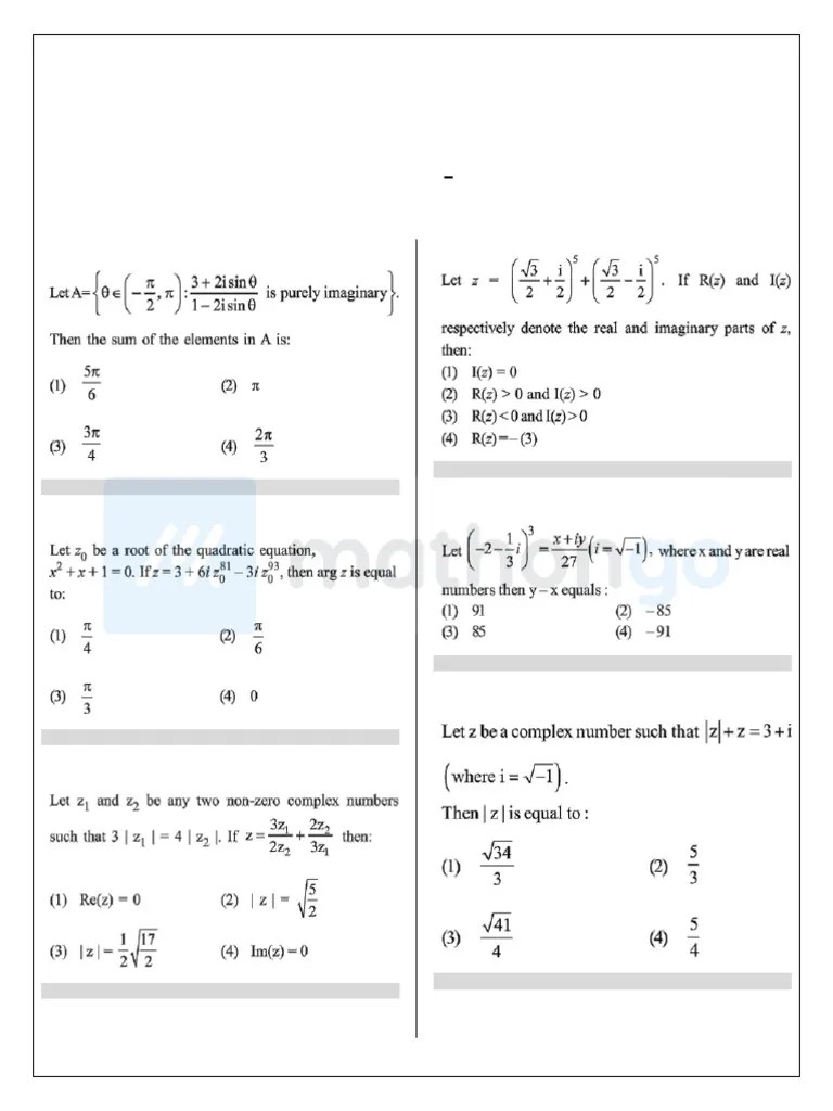 Jee Main 2019 Complex Numbers | PDF