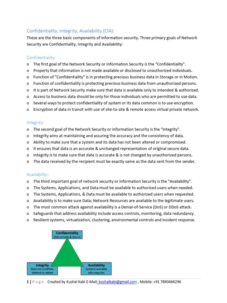 Confidentiality, Integrity, Availability (CIA) | PDF | Information ...