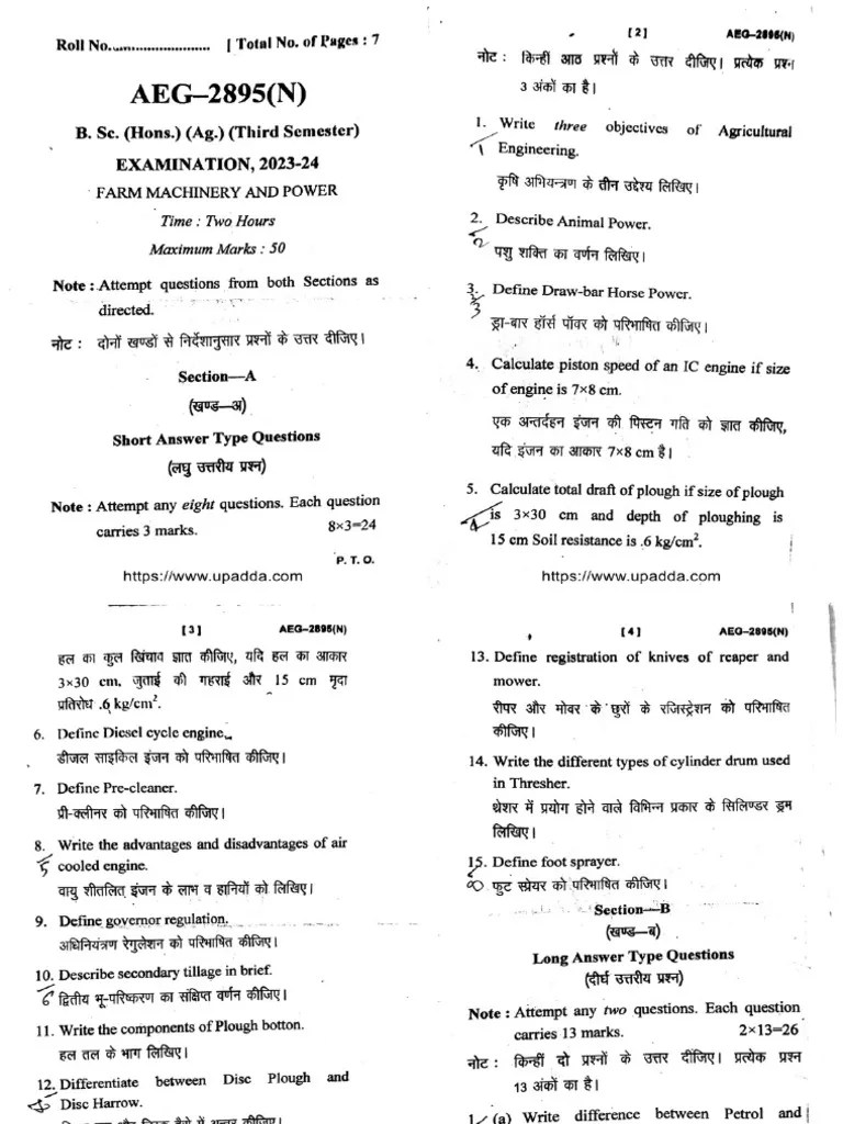 Bsc-3-sem-ag-farm-machinery-and-power-aeg-2895-n-2024 | PDF