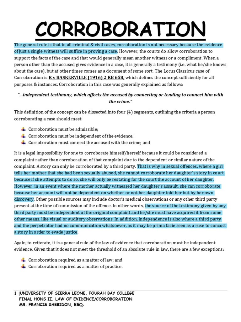 Evidence CORROBORATION | PDF | Perjury | Aiding And Abetting