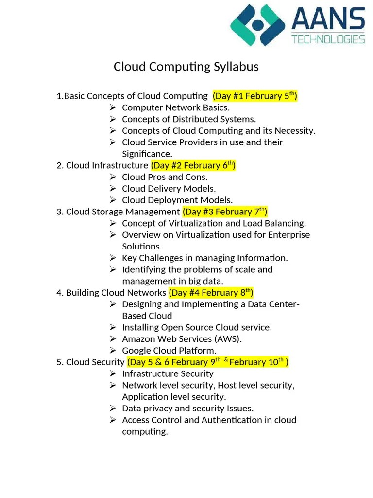 Cloud Computing Syllabus | PDF