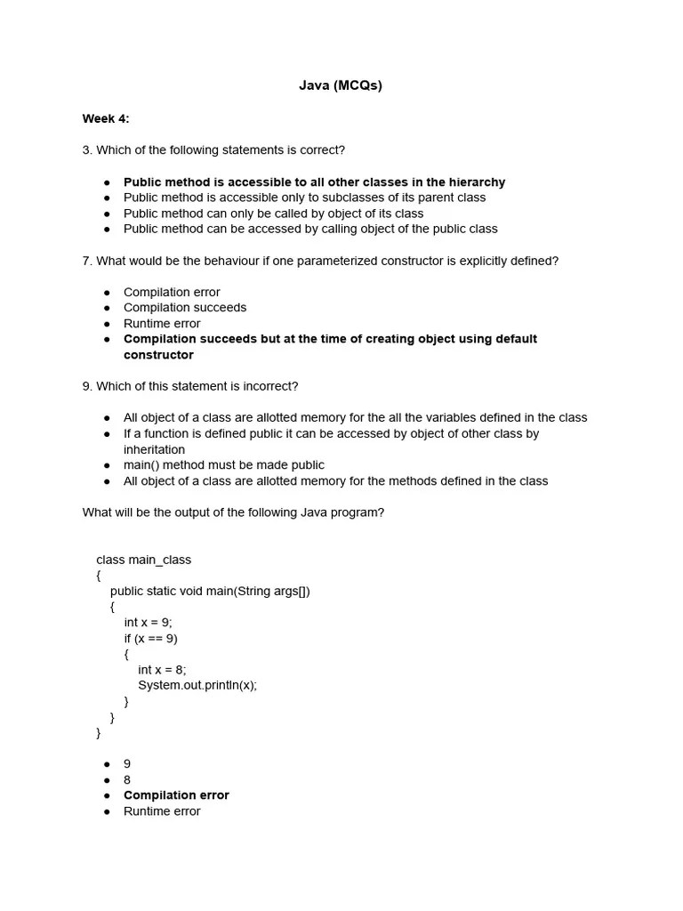 Java (MCQS) | PDF | Method (Computer Programming) | Class (Computer ...