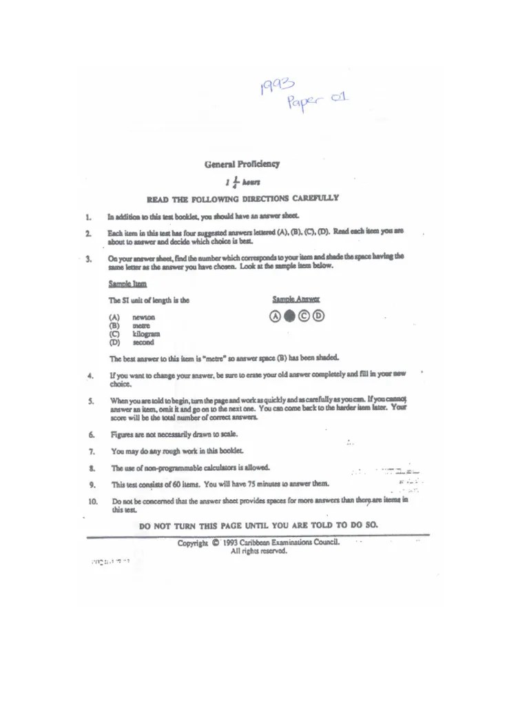 CSEC Physics June 1993 P1 | PDF