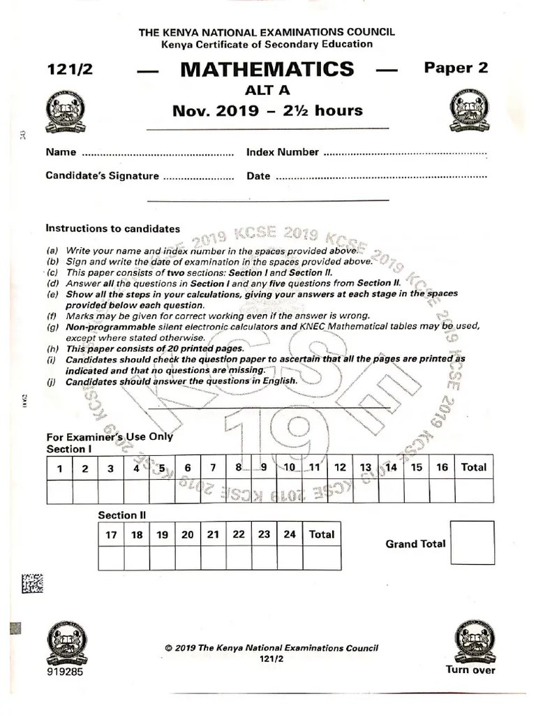 Mathematics P2 Kcse 2019 Min | PDF