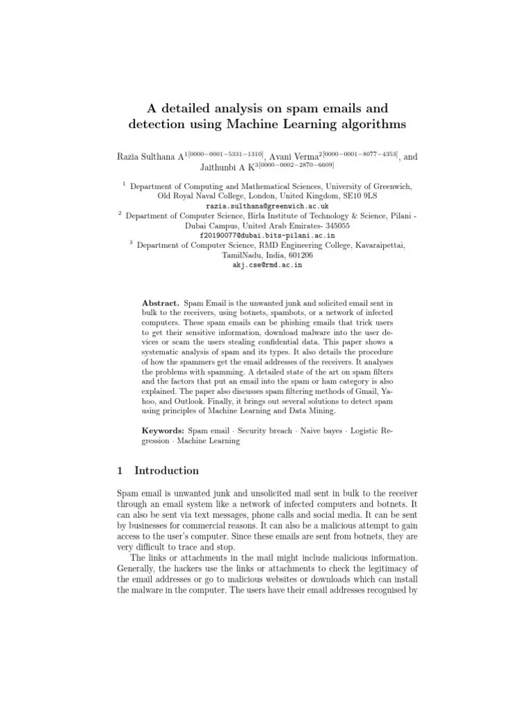 SULTHANA A Detailed Analysis On Spam Emails And Detection Using Machine ...