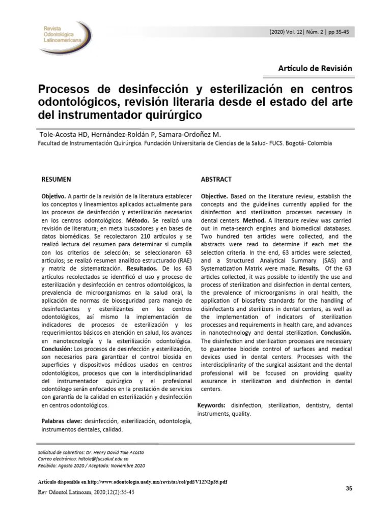 Procesos De Desinfección Y Esterilización En Odontología | PDF
