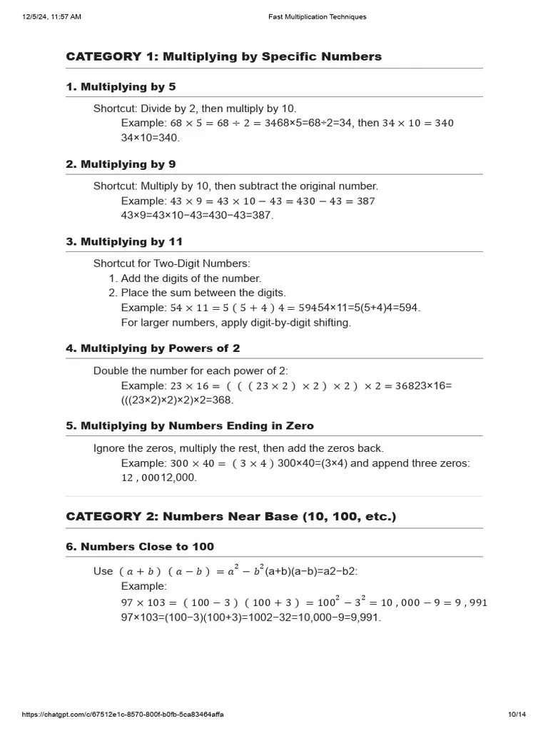 Fast Multiplication Techniques | PDF | Multiplication | Mathematical ...