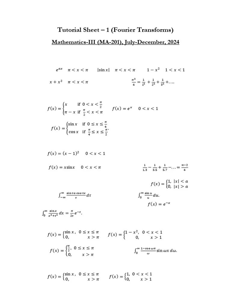 Tutorial Sheet - 1 - Fourier Transforms | PDF