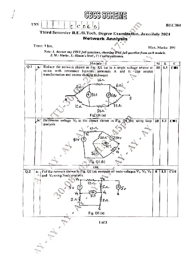 Network Analysis VTU Question Papern Jan 2024 | PDF