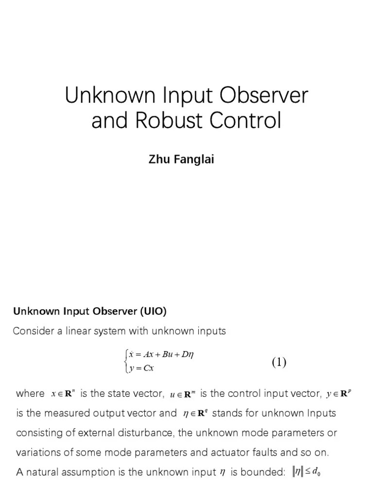 Unknown Input Observer And Robust Control | PDF | Applied Mathematics ...