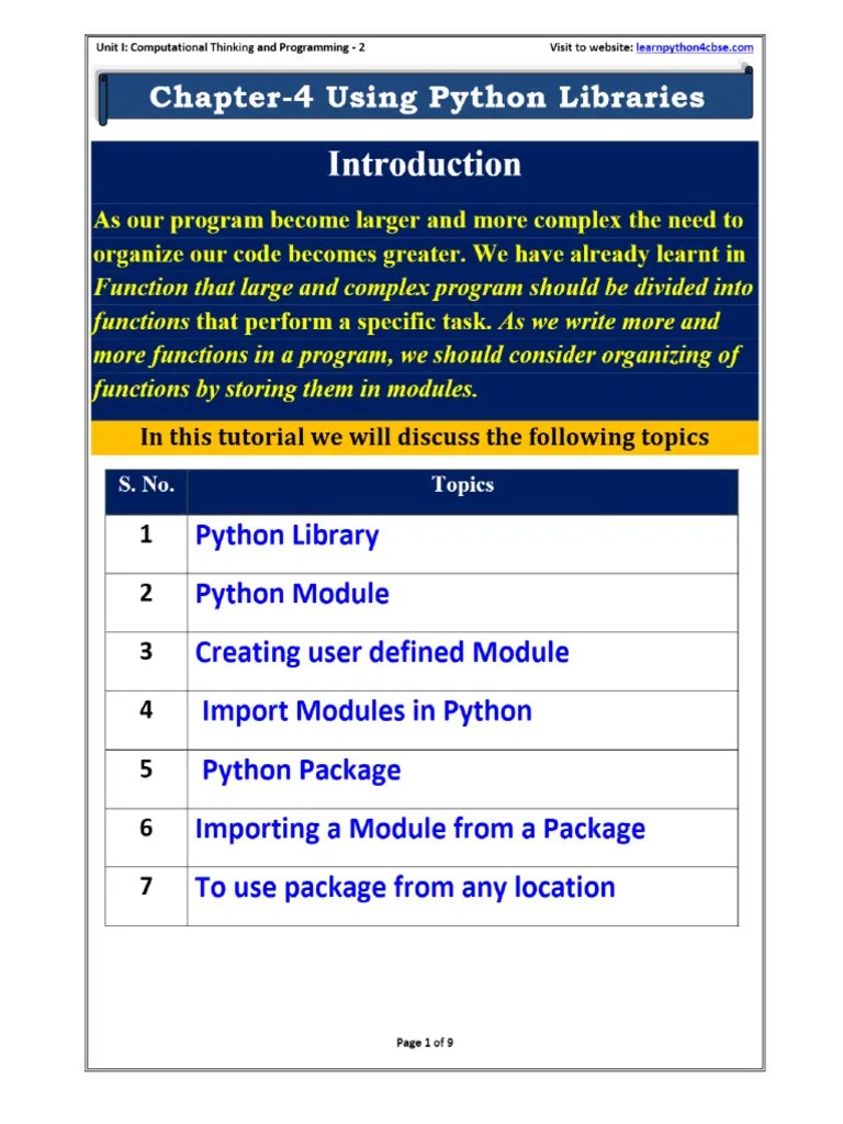 Using Python Libraries - Learnpython4cbse | PDF