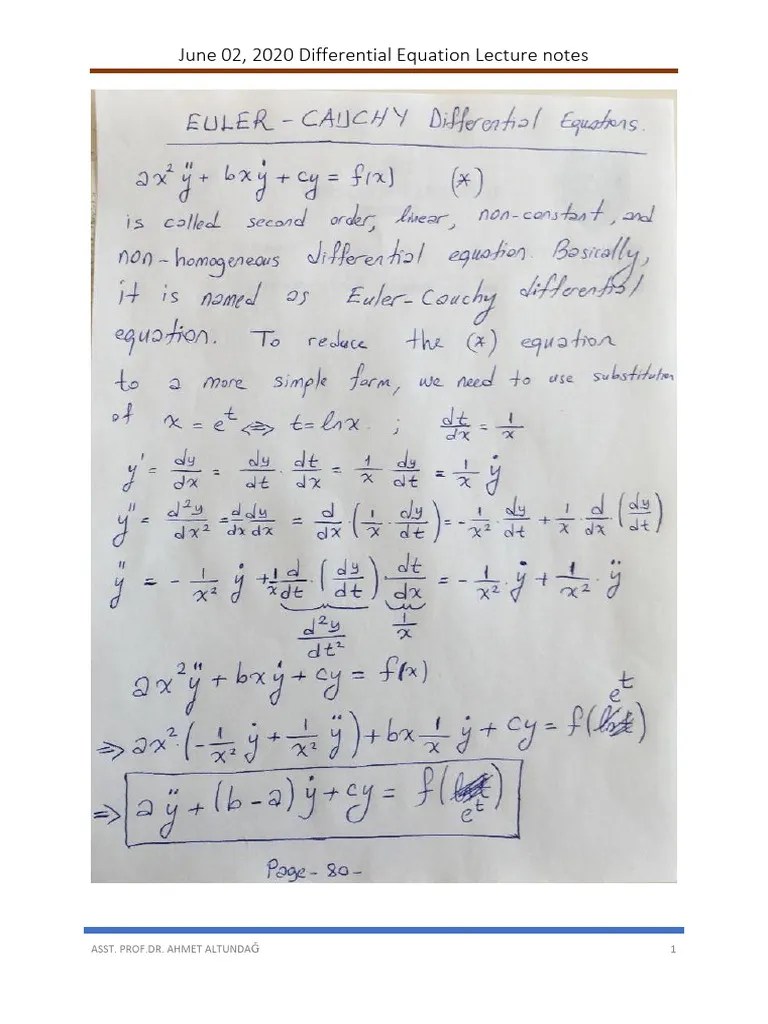 Math 260 Differential Equation Lecture Notes June02,2020 | PDF