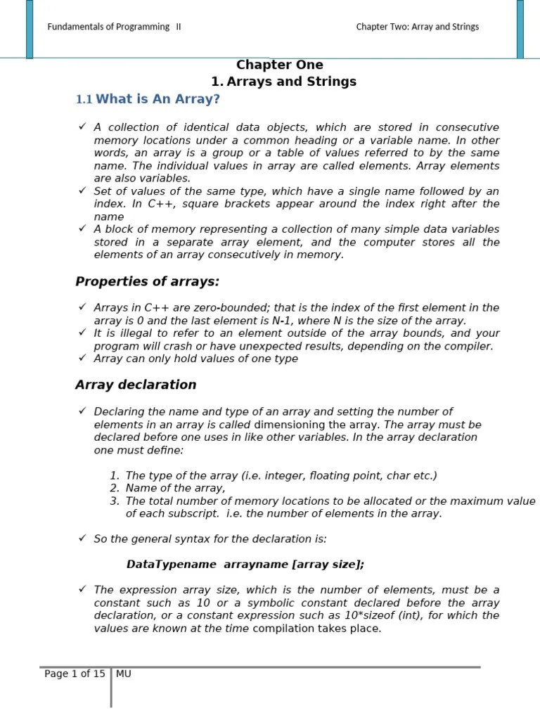 Chapter 1 - Array And Strings | PDF | Data Type | Integer (Computer ...
