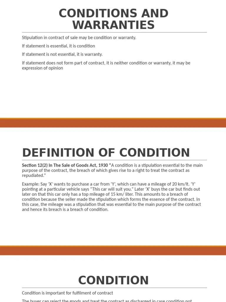 Unit 3- CONDITIONS AND WARRANTIES (part 1) | PDF | Breach Of Contract | Private Law