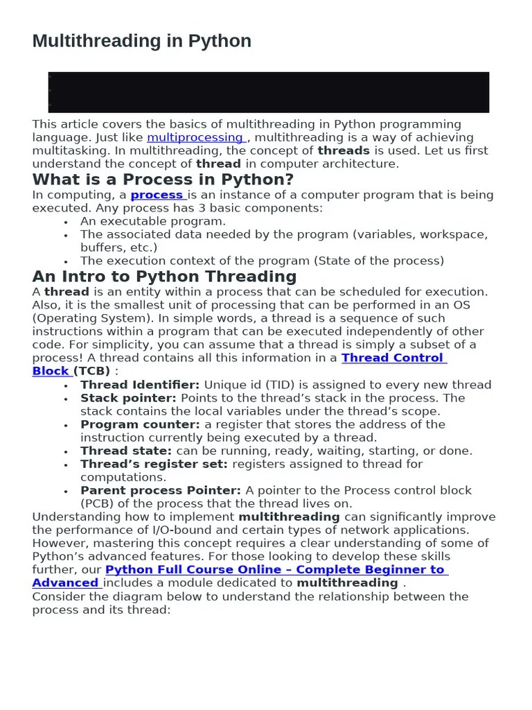 Multithreading In Python | PDF | Thread (Computing) | Process (Computing)