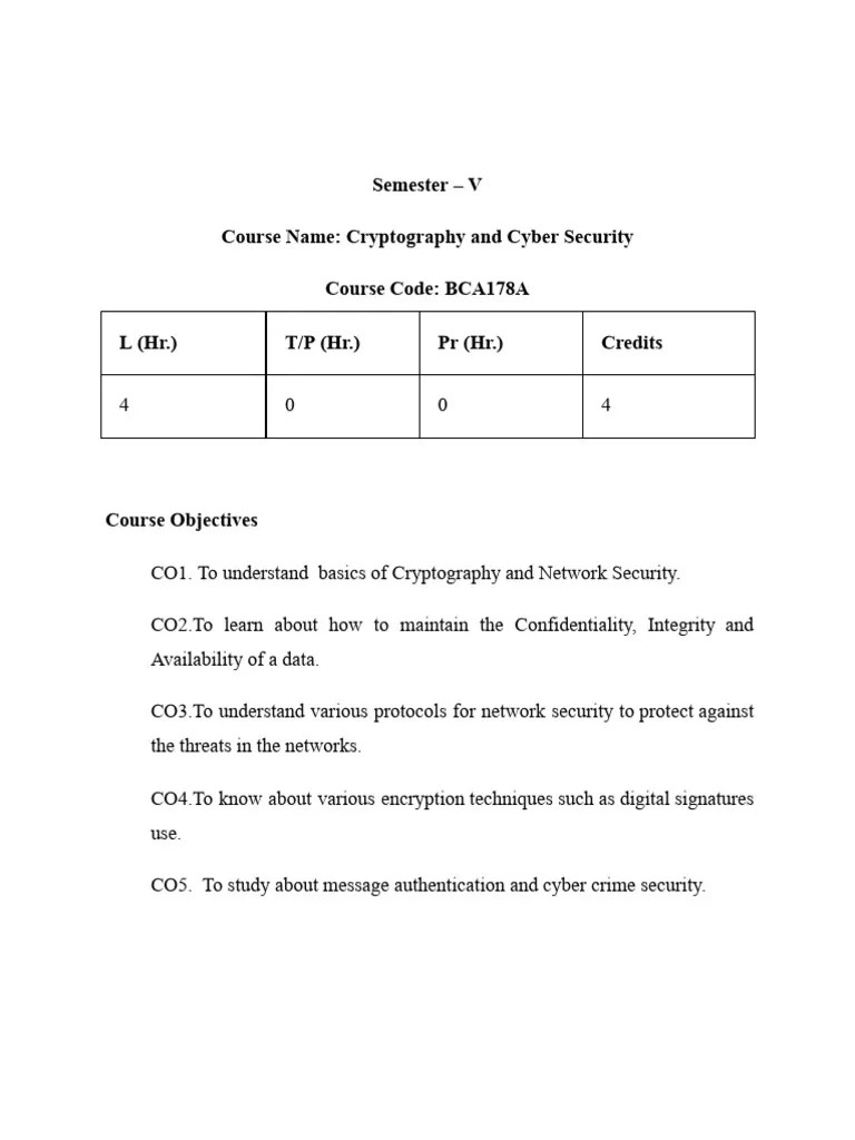 Cryptography Syllabus | PDF | Cryptography | Cipher