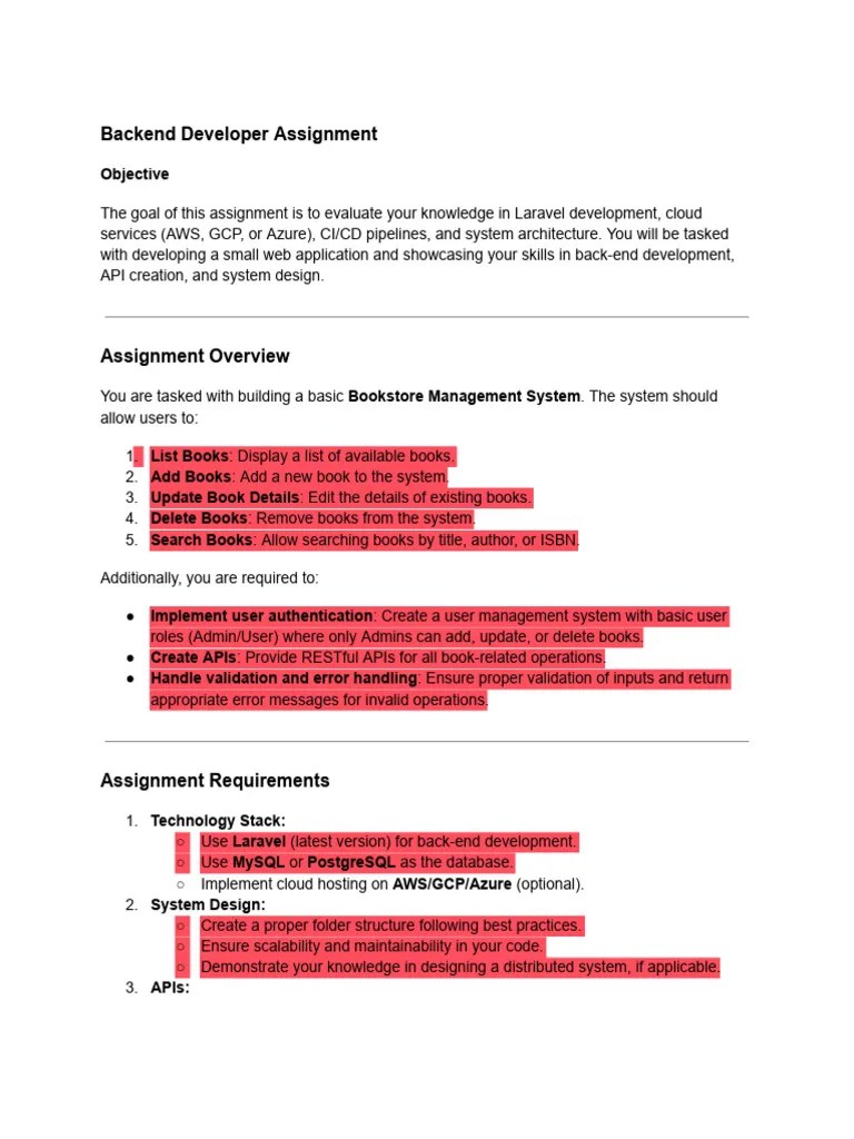 Backend Developer Assignment | PDF | Cloud Computing | Software Testing