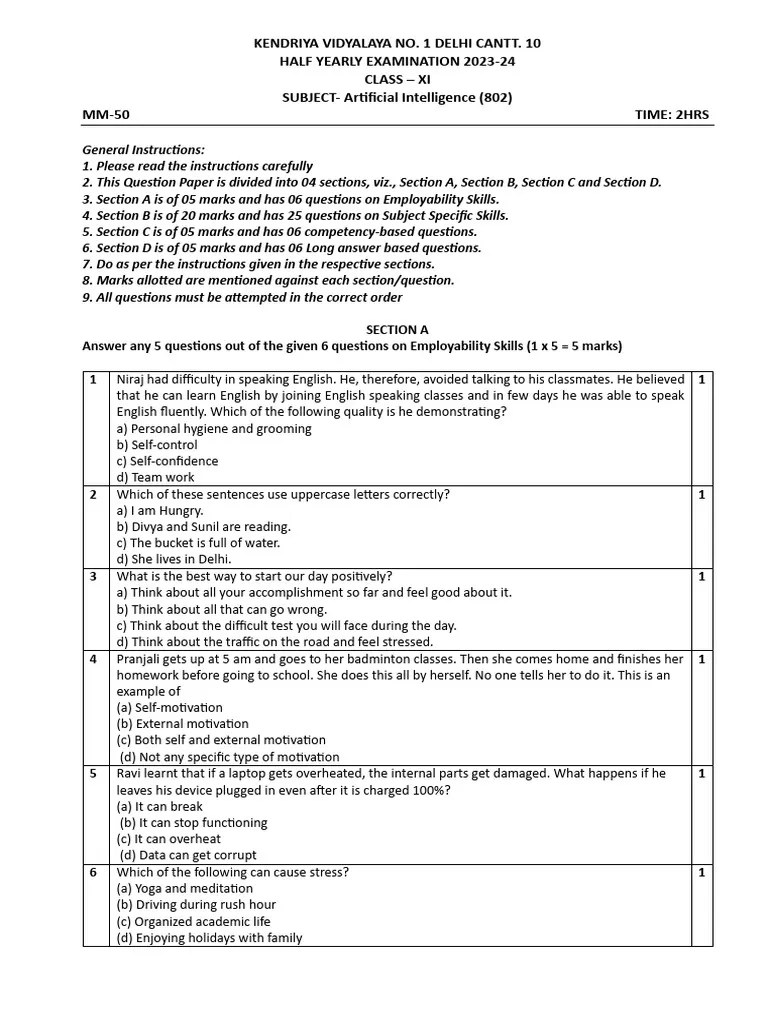 AI Class XI Paper | PDF | Artificial Intelligence | Intelligence (AI) & Semantics