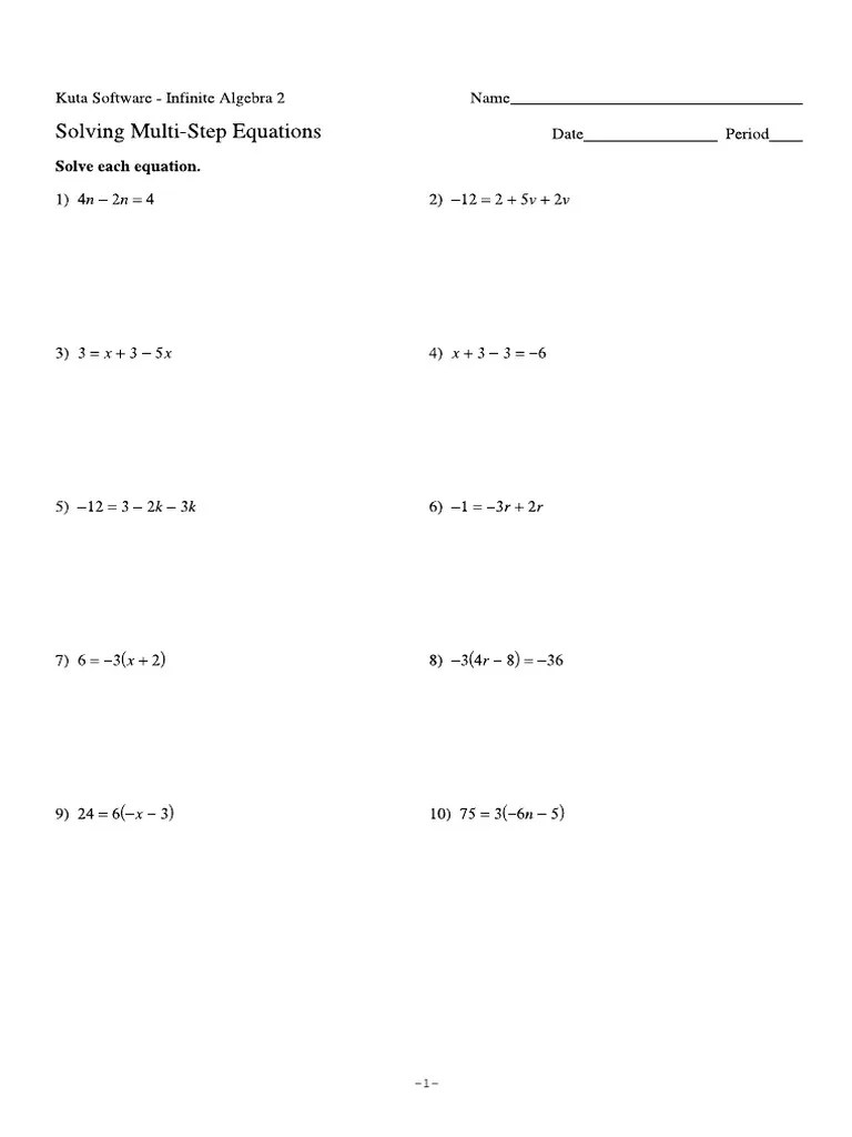 Solving Multi Step Equation Worksheet Kuta | PDF