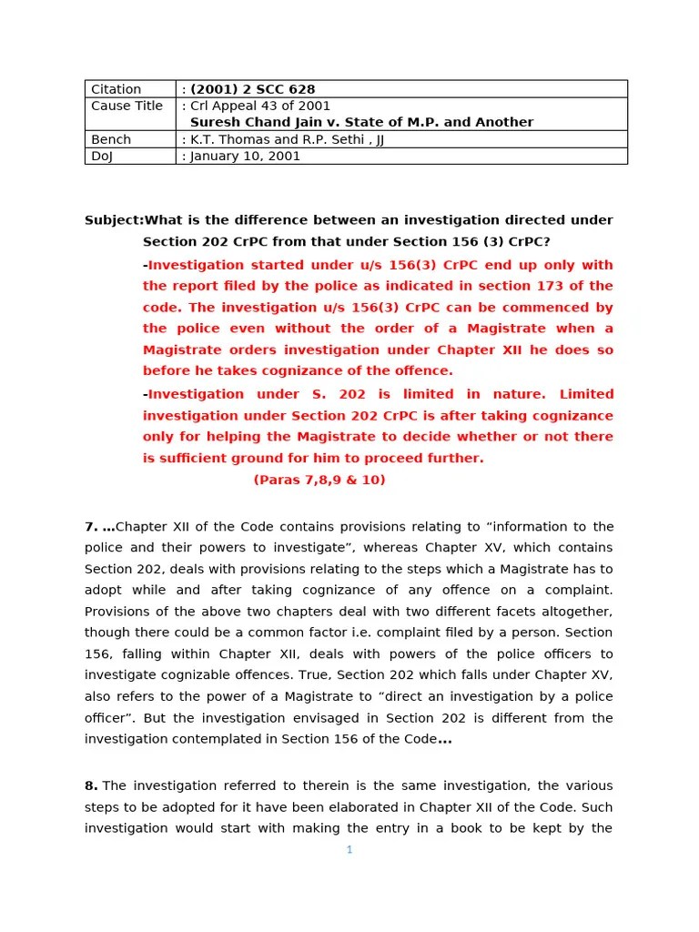 Difference Between Investigation Directed Under Section 202 CrPC From ...