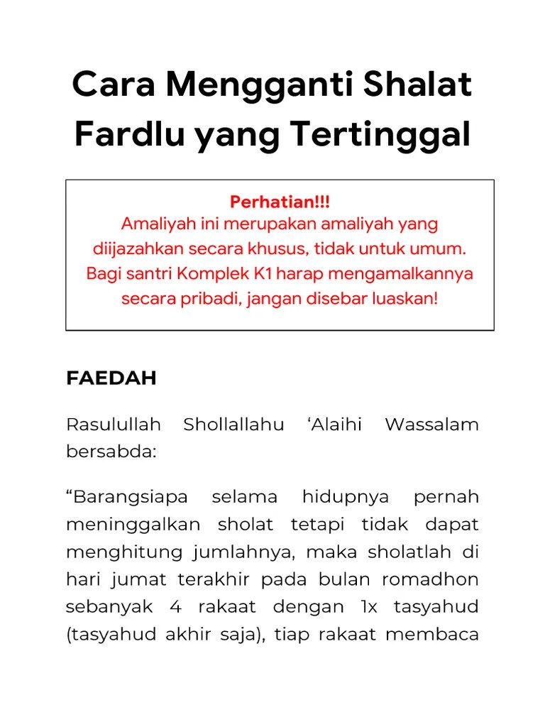 Cara Mengganti Shalat Fardlu Yang Tertinggal (A6) | PDF