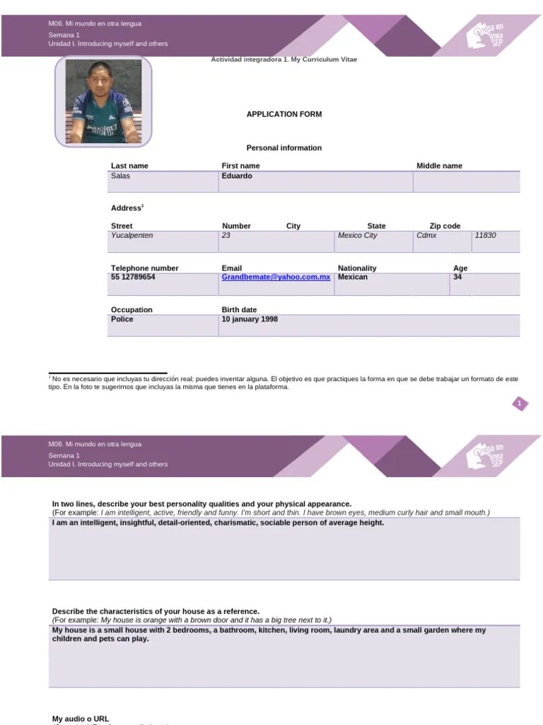 Personal Info & CV Practice | PDF | Home