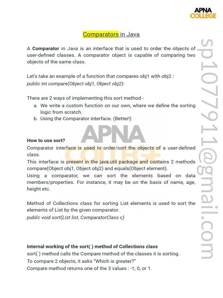 Comparators In Java | PDF | Method (Computer Programming) | Object ...