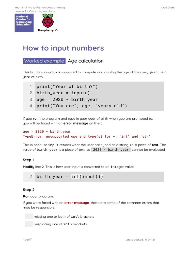 A4 Worksheet - How To Input Numbers | PDF | Computer Program | Programming