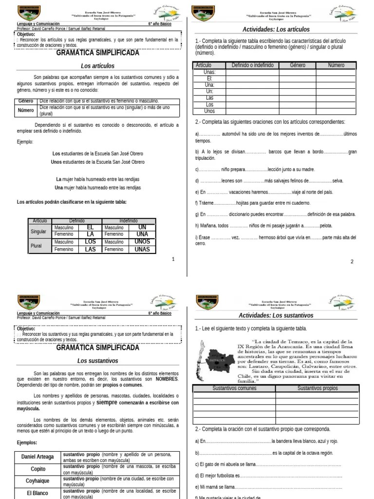 Gramática Simplificada Con Ejercicios 1 Pdf Verbo Sustantivo
