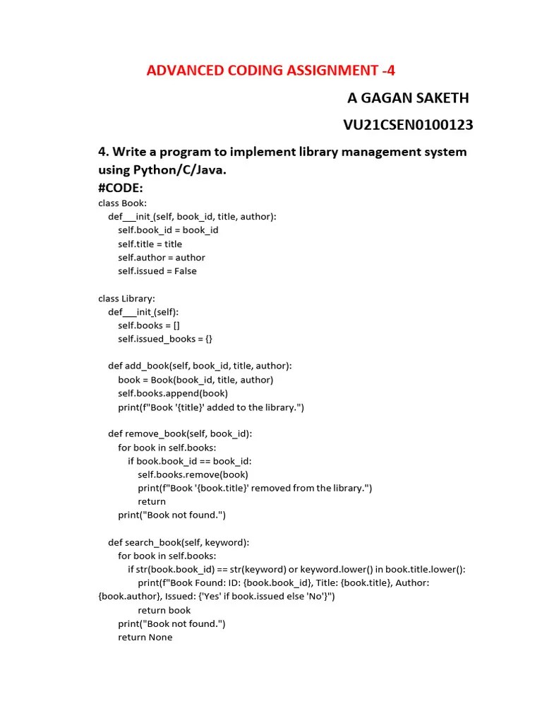 Advanced Coding Assignment - 4 (0123) | PDF | Object Oriented ...