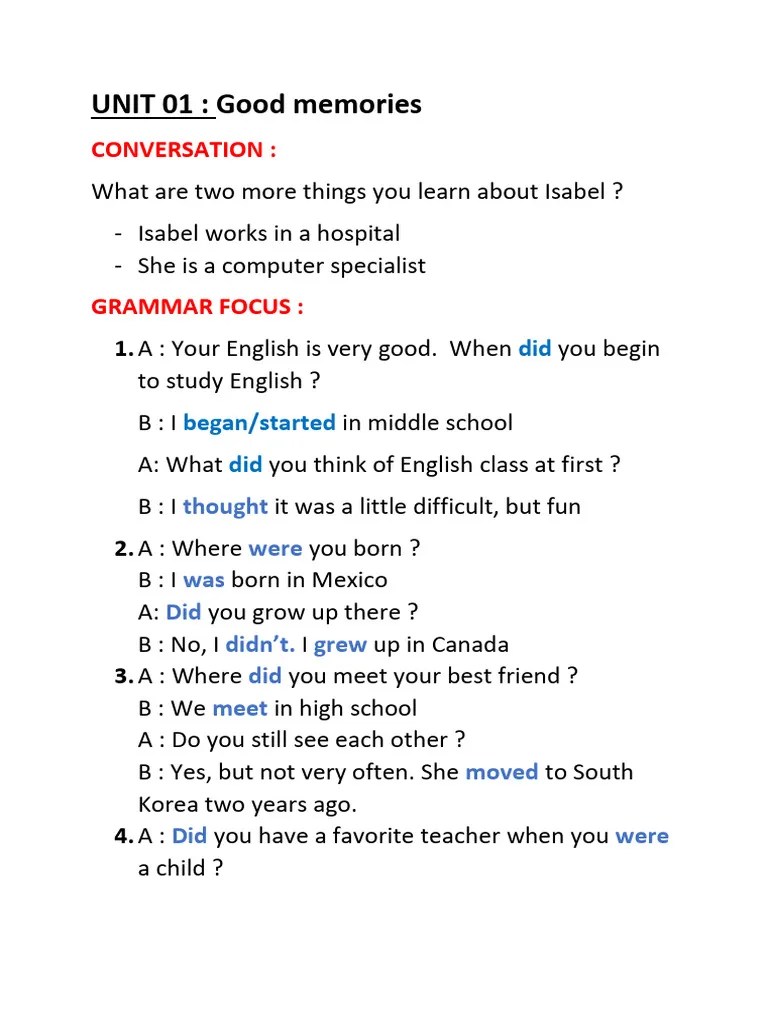 UNIT 01 Childhood Memories | PDF