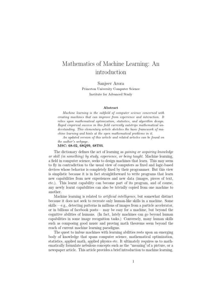 Machine Learning Mathematics | PDF | Mathematical Optimization ...