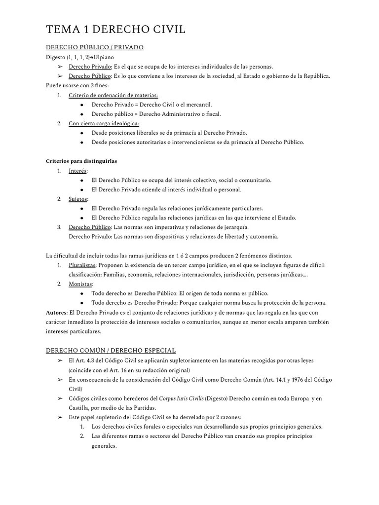 DERECHO CIVIL TEMA 1 | PDF | Ley Pública | Derecho Civil (Common Law)