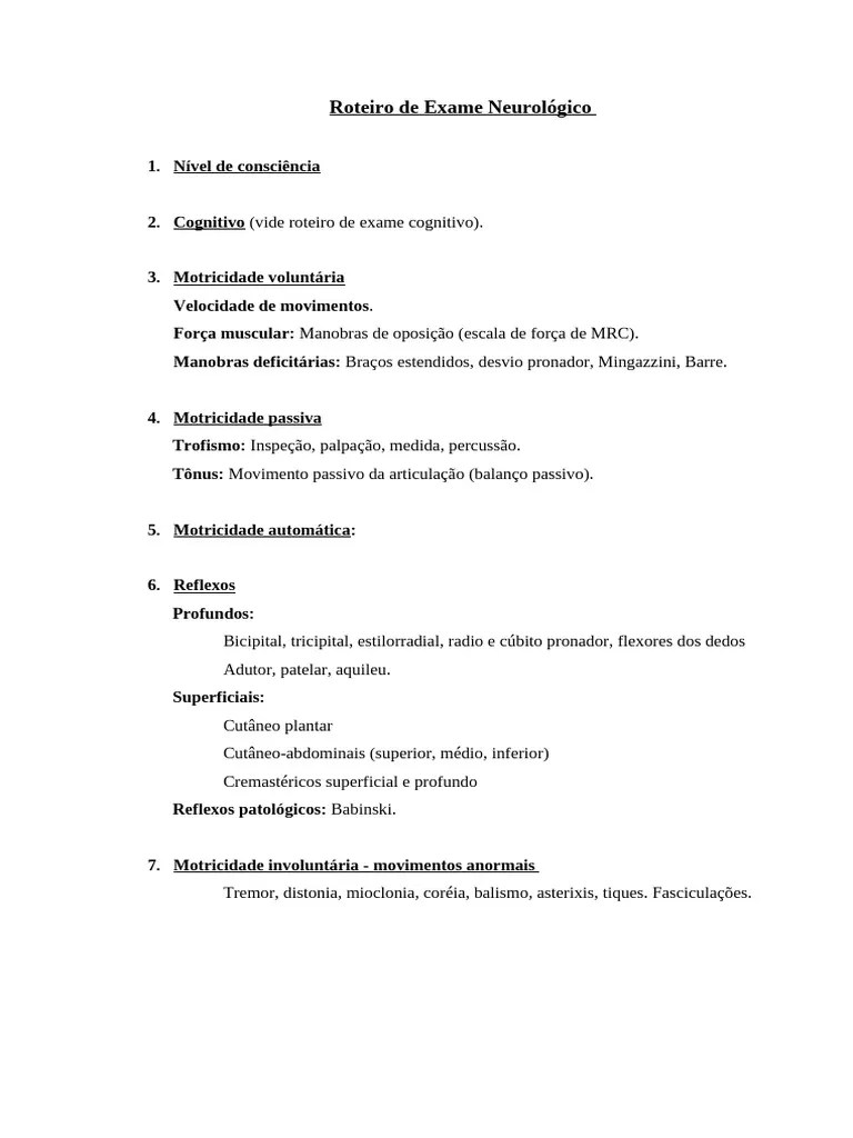 Exame Neurológico - Completo | PDF | Sistema Visual | Memória