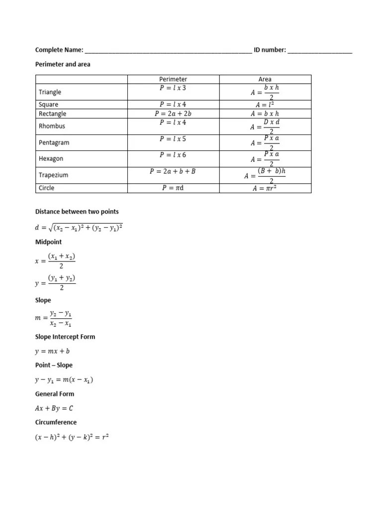 Formulas Math Iii Pdf Euclid Classical Geometry