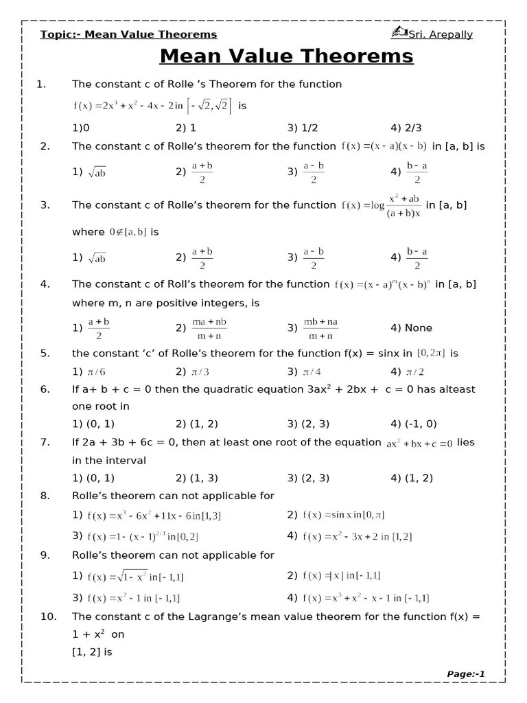 Mean Value Theorems_f | PDF | Calculus | Mathematical Concepts