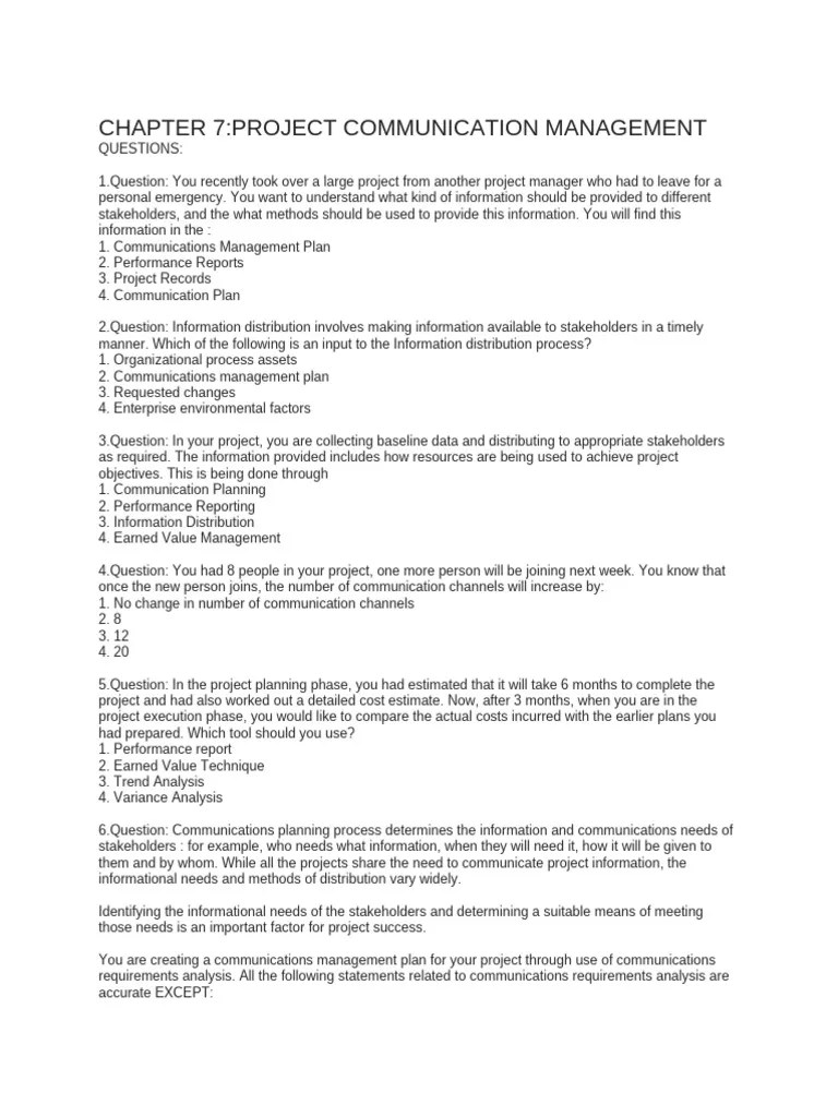 Chapter 7 Project Communication Management | PDF | Information ...