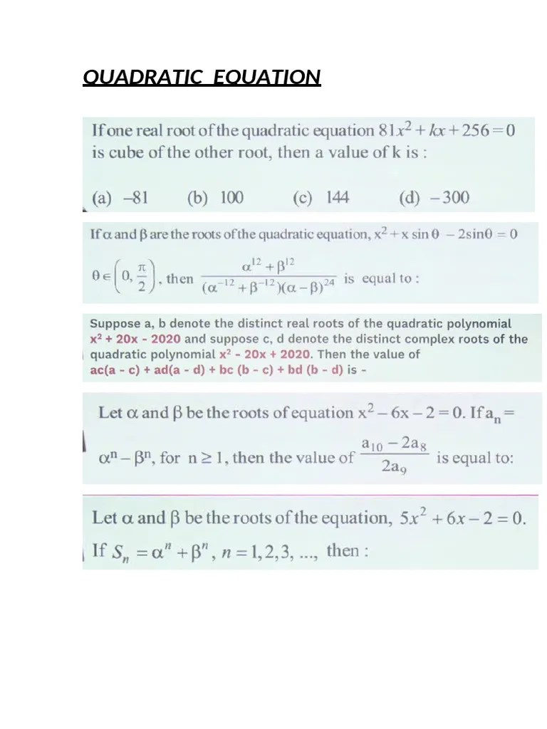 QUADRATIC EQUATION | PDF