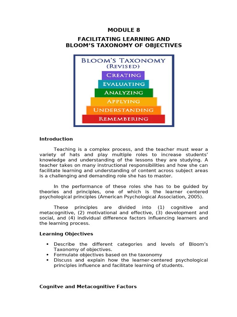 M8-Facilitating-Learning-and-Blooms-Taxonomy-of-Objectives | PDF ...