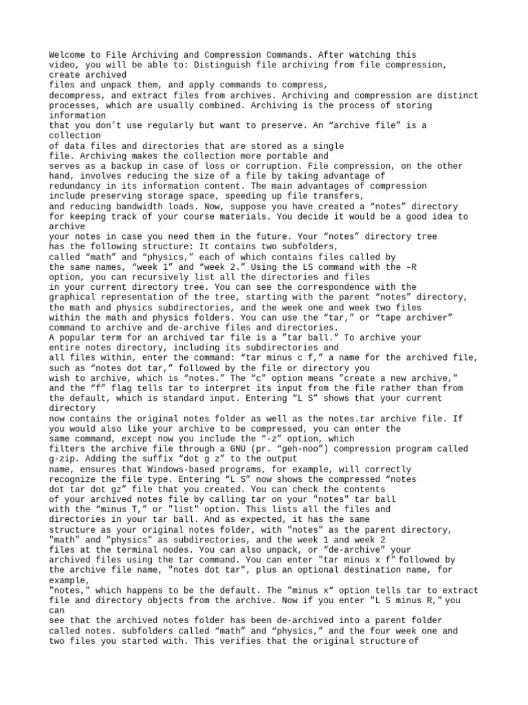 File Archiving And Compression Commands-En | PDF | Zip (File Format ...