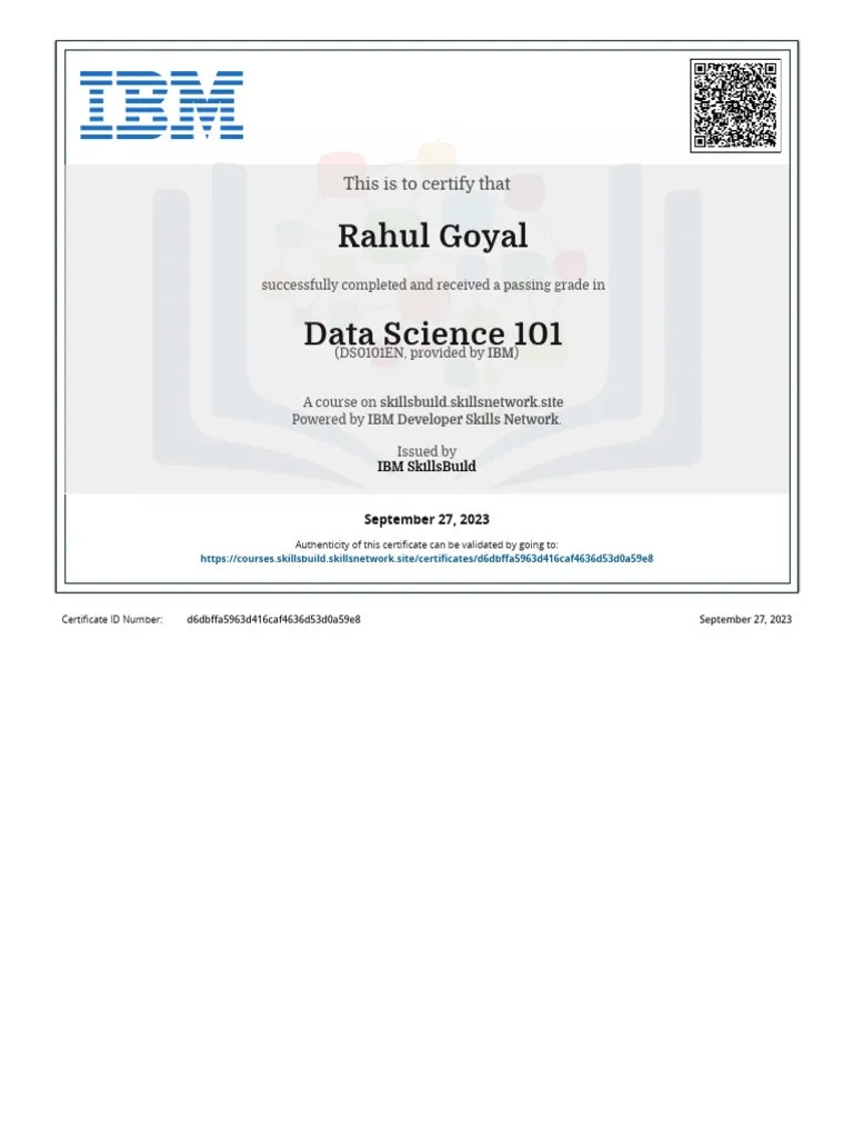 IBM DS0101EN Certificate - IBM SkillsBuild | PDF