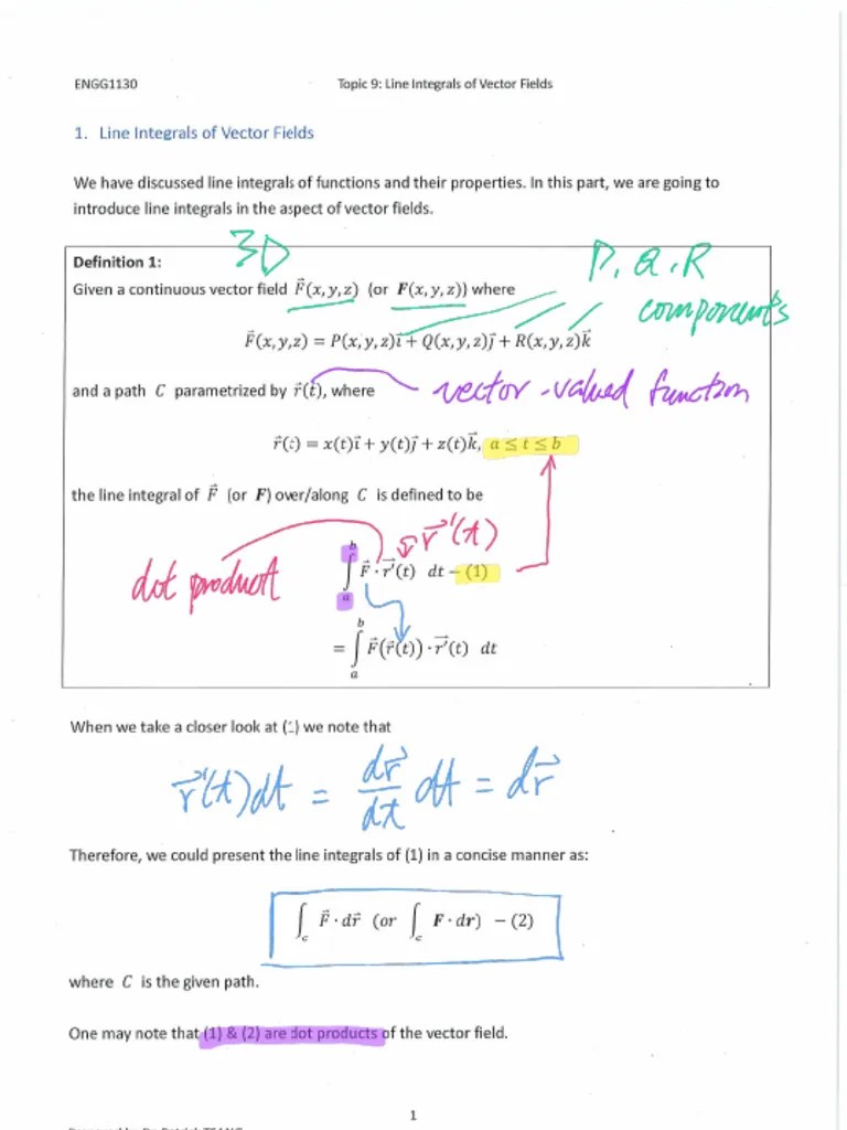 9 Line Integral Of Vector Field - Class E1 | PDF