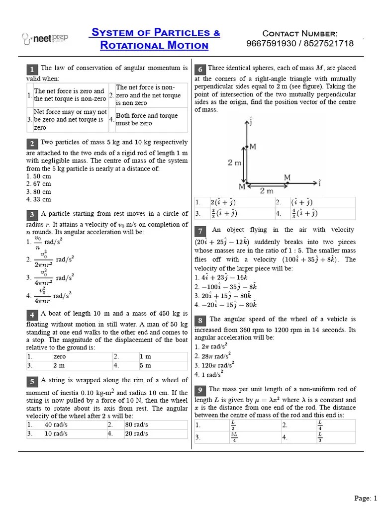 System Of Particles & Rotational Motion | PDF | Rotation Around A Fixed Axis | Torque