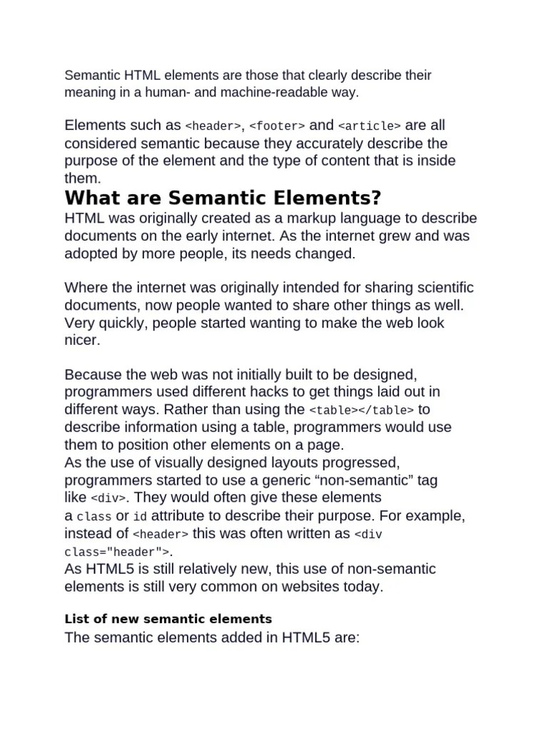 Html Semantics | PDF | Html Element | Html