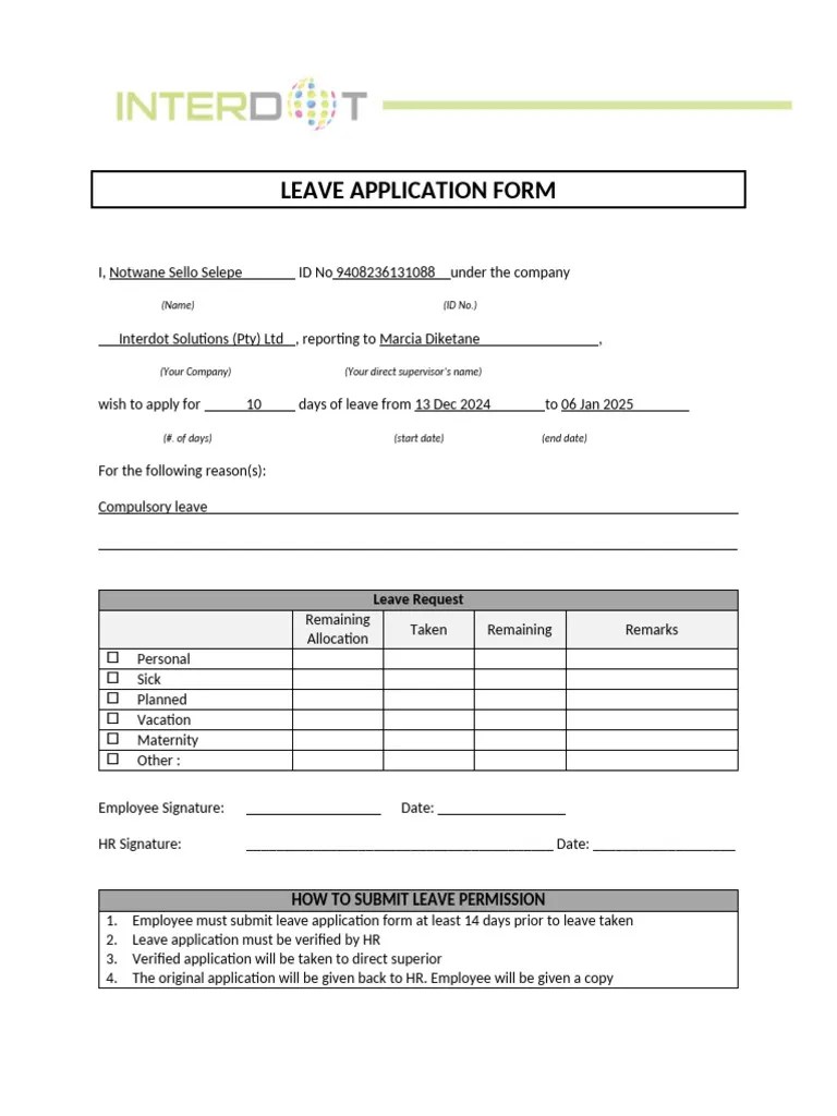 Complete Leave Application Form | PDF