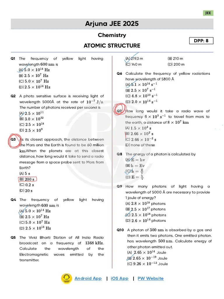 Atomic_Structure_DPP_08_Of_Lec_12_Arjuna_JEE | PDF | Photon | Hertz